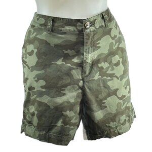 VANILLASTAR Women's Shorts Green Camouflage Mid Rise Cotton Pockets Zip Size 17